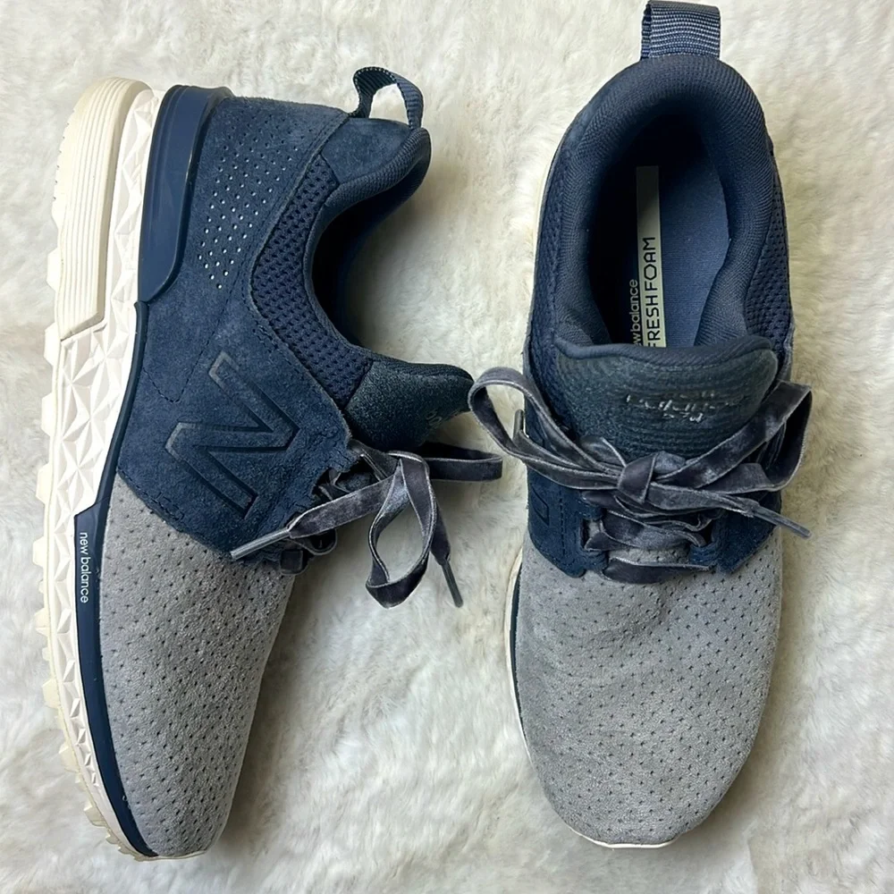 NEW BALANCE 574 DUO Fresh Foam Thunder Gray Suede Sneaker Velvet Laces Women 8.5